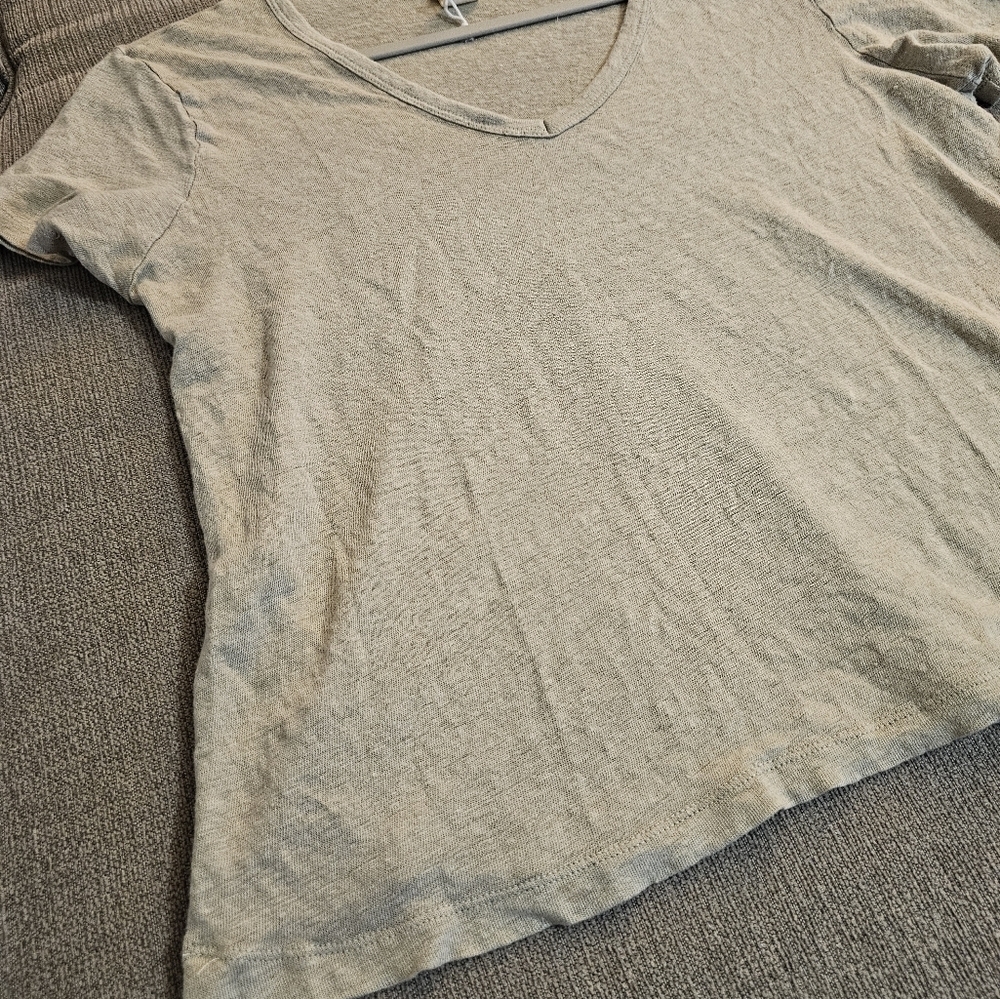 H&M Gray Linen Relaxed Fit Slouchy Casual Minimalist Crop ShortSleeve Top Medium - Picture 3 of 5